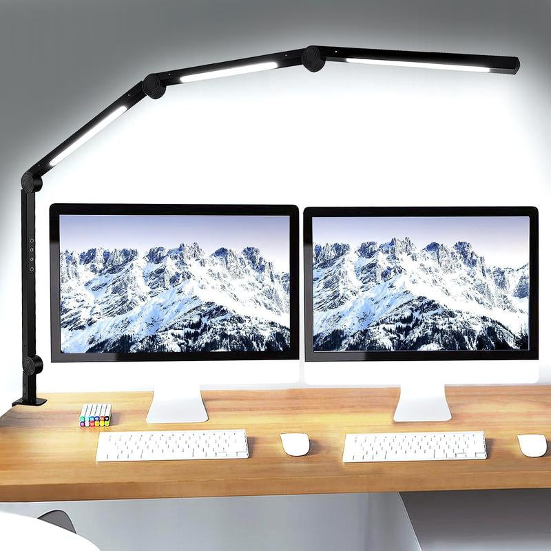 SEGRASS LED Desk Lamp with Clamp Flexible 4 Sections Swing Arm, 4 Color Modes, 5 Brightness, Eye-Caring LED Table Light with Memory Function Lamp for Living Room Room Light