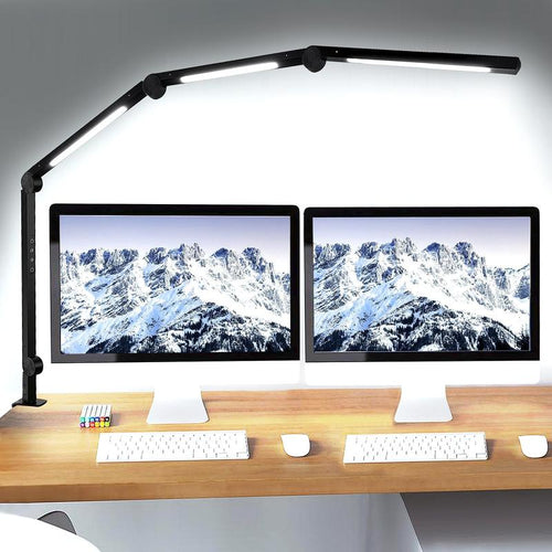 SEGRASS LED Desk Lamp with Clamp Flexible 4 Sections Swing Arm, 4 Color Modes, 5 Brightness, Eye-Caring LED Table Light with Memory Function Lamp for Living Room Room Light